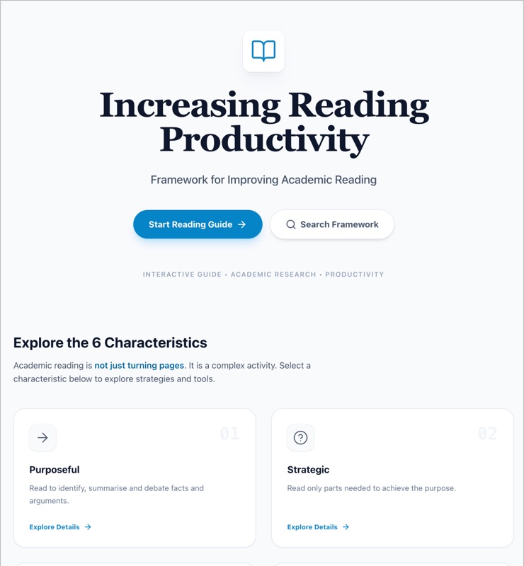 Screenshot of the guide Academic Reading Framework